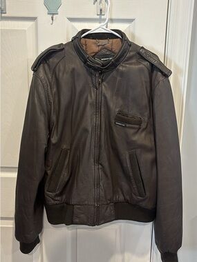 Members Only Dark Brown Leather Bomber Jacket